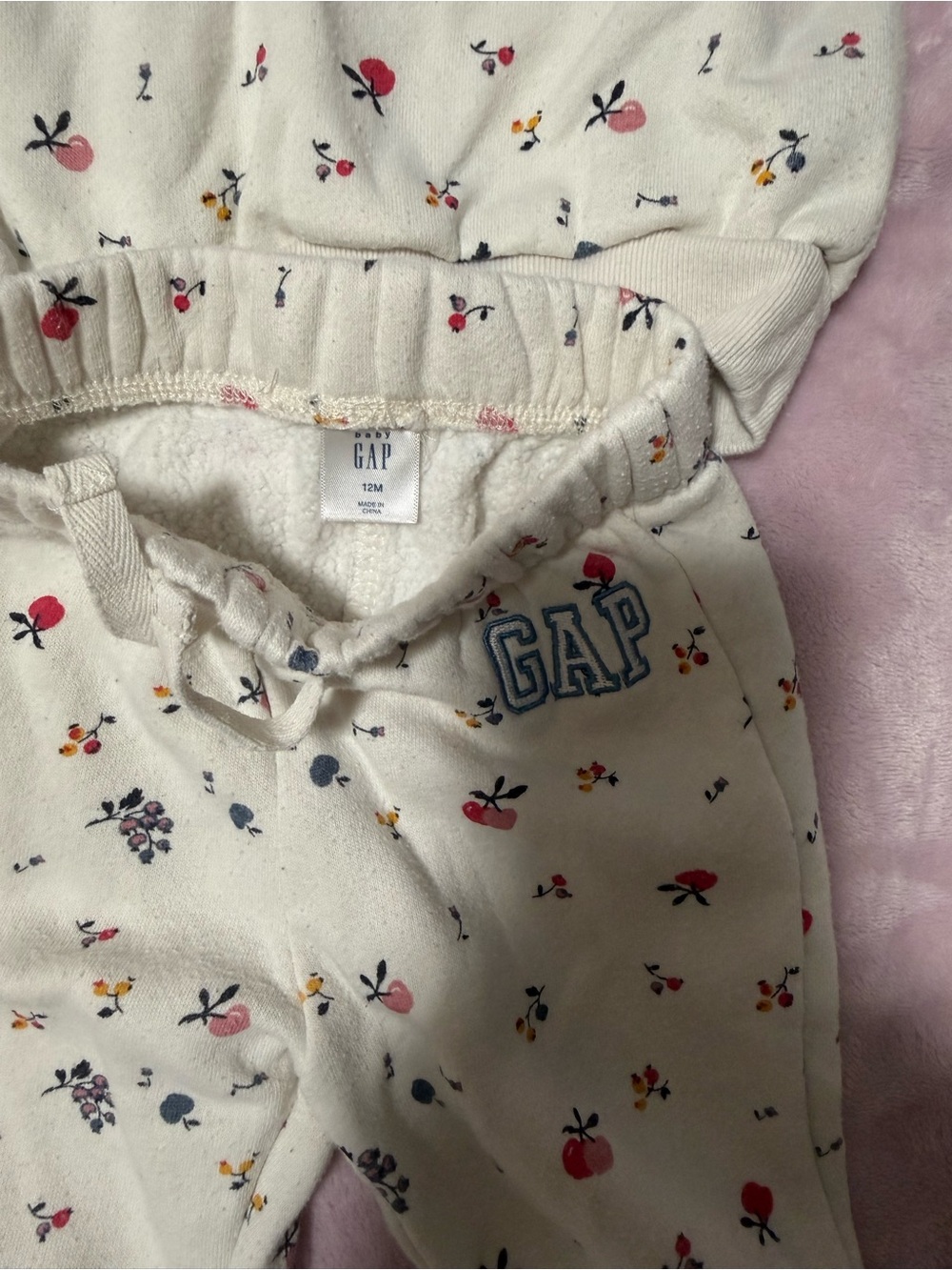 GAP Cream Pajama Bottoms with Pink & Red Cherry Print